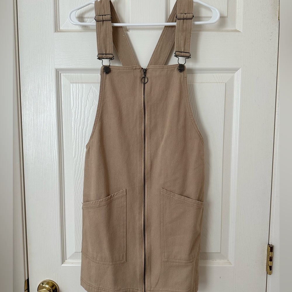 Kendall & Kylie Zip Front Tan Overall Dress Size Medium